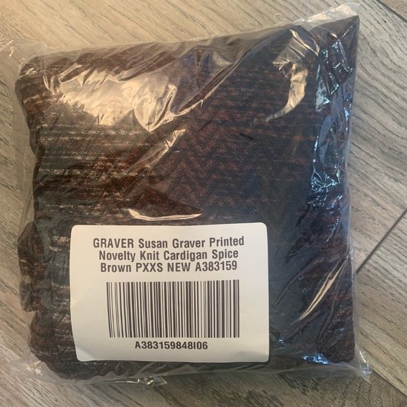 NWT GRAVER SUSAN GRAVER PRINTED NOVELTY KNIT CARDIGAN SWEATER SPICE BROWN XXSP - Picture 8 of 10
